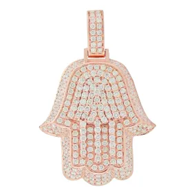 Rose Gold 3D Hamsa Pendant with Diamonds