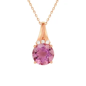 Round Amethyst Pendant Necklace with Diamonds