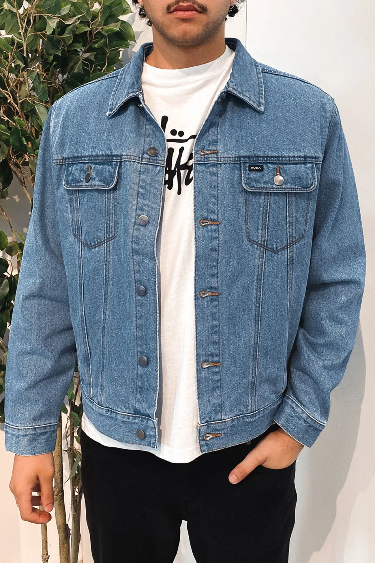 RVCA Vintage Lined Denim Jacket Vintage Blue