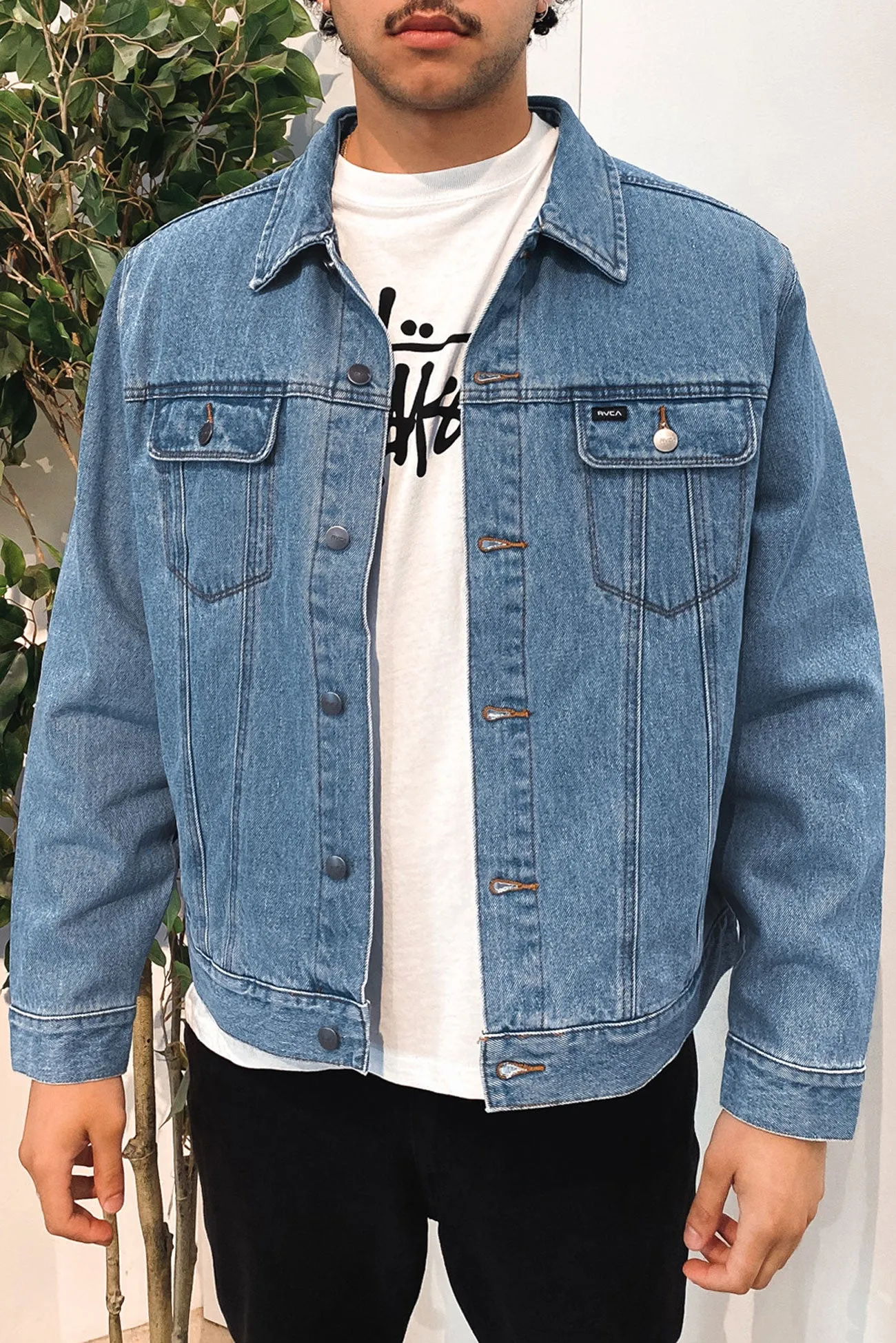 RVCA Vintage Lined Denim Jacket Vintage Blue