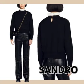 sandro  |Casual Style Wool Blended Fabrics Long Sleeves Plain