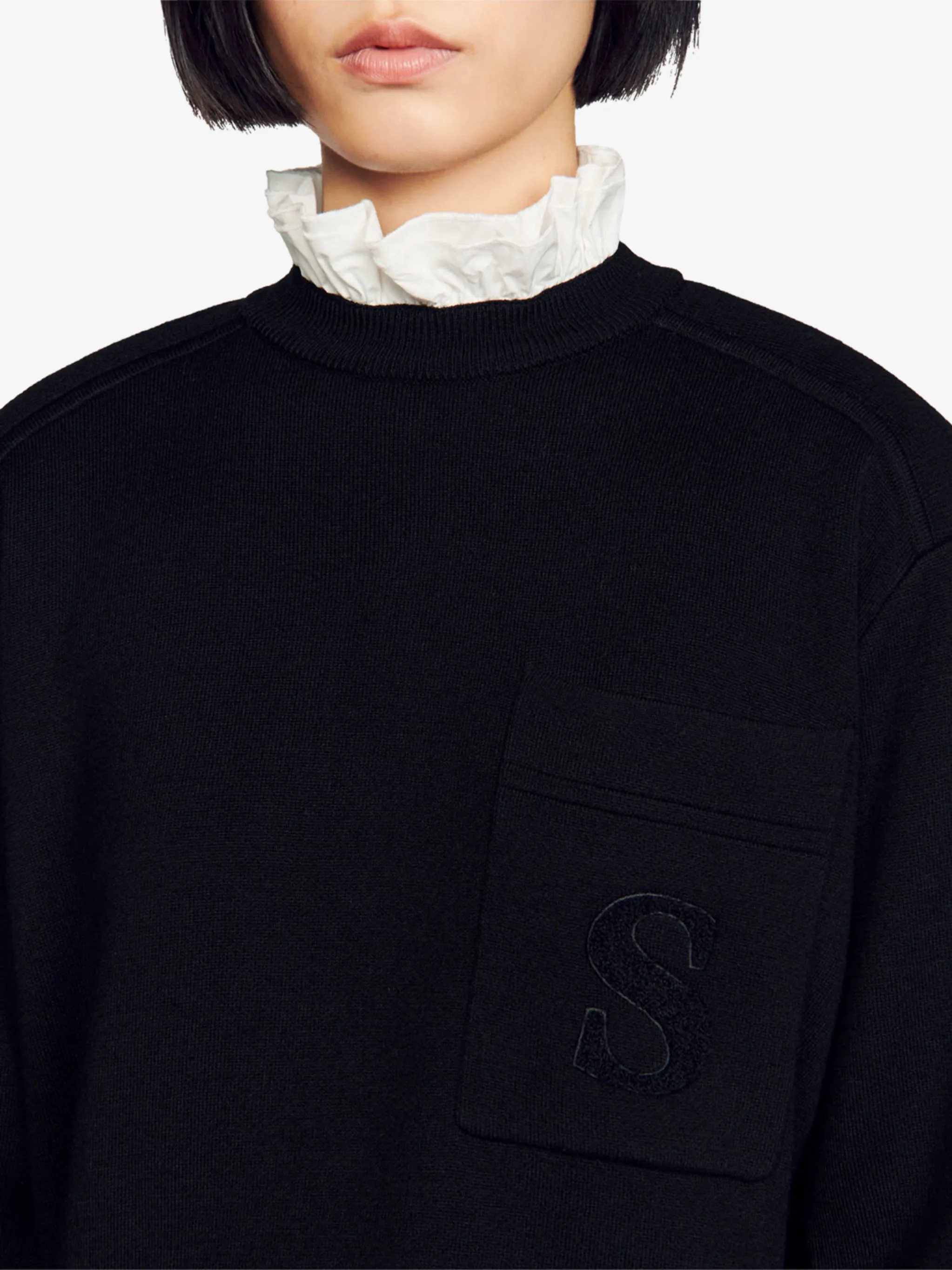 sandro  |Casual Style Wool Blended Fabrics Long Sleeves Plain