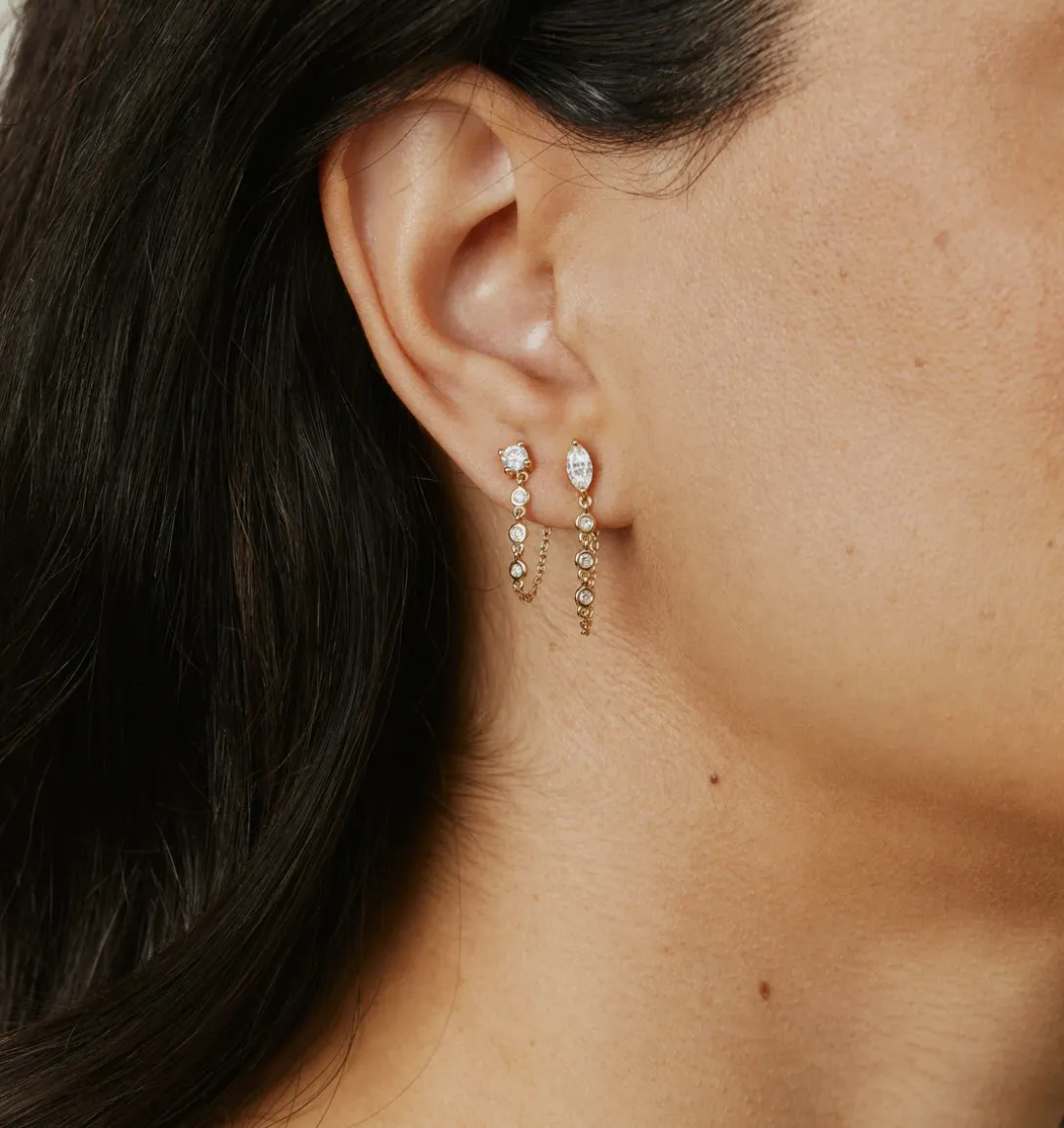 Single Diamond Stud with Diamond Chain