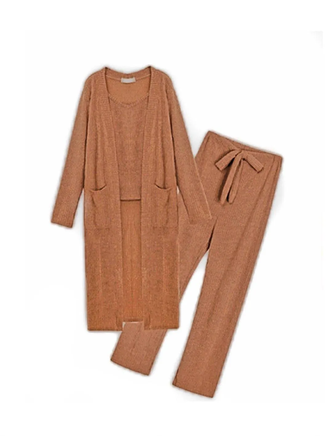 Spaghetti Strap Top Cropped Pants And Long Sleeve Robe Three Piece Set