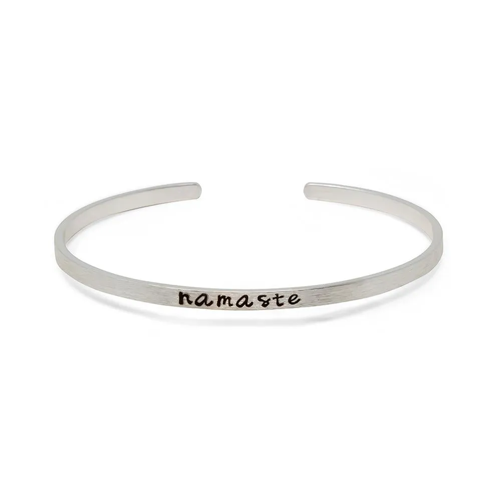 Stacka Brushed Brass Bangle NAMASTE 3MM Rhodium Plated