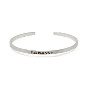 Stacka Brushed Brass Bangle NAMASTE 3MM Rhodium Plated