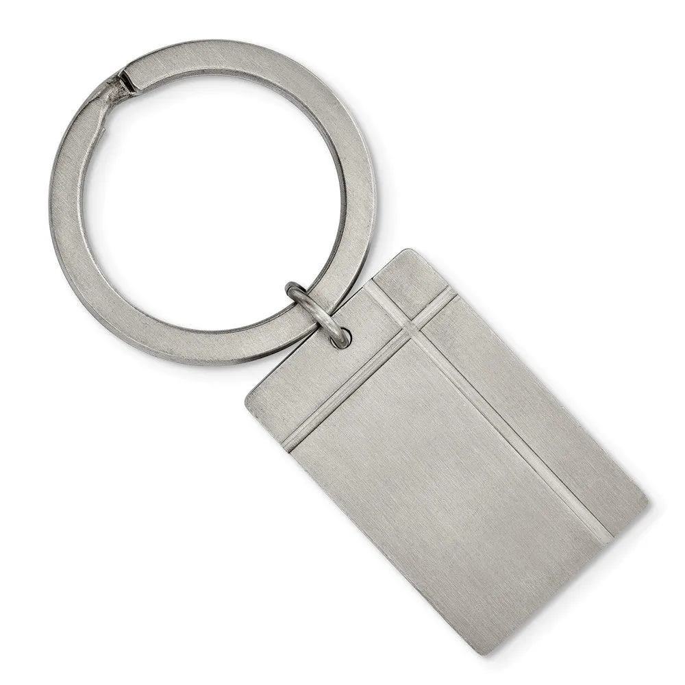 Stainless Steel Brushed and Grooved Rectangle Key Chain