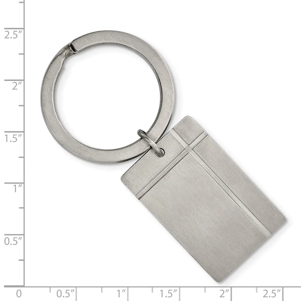 Stainless Steel Brushed and Grooved Rectangle Key Chain