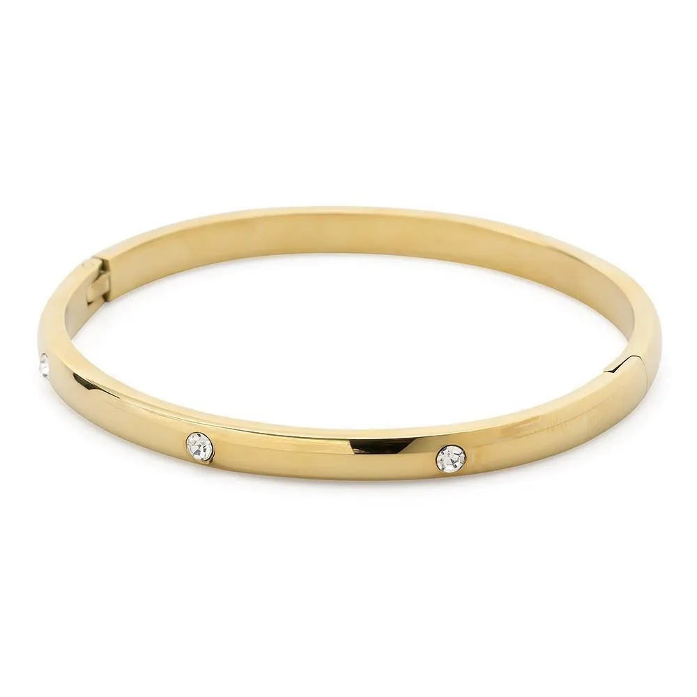 Stainless Steel Hinged Bangle Three CZ Gold Plated