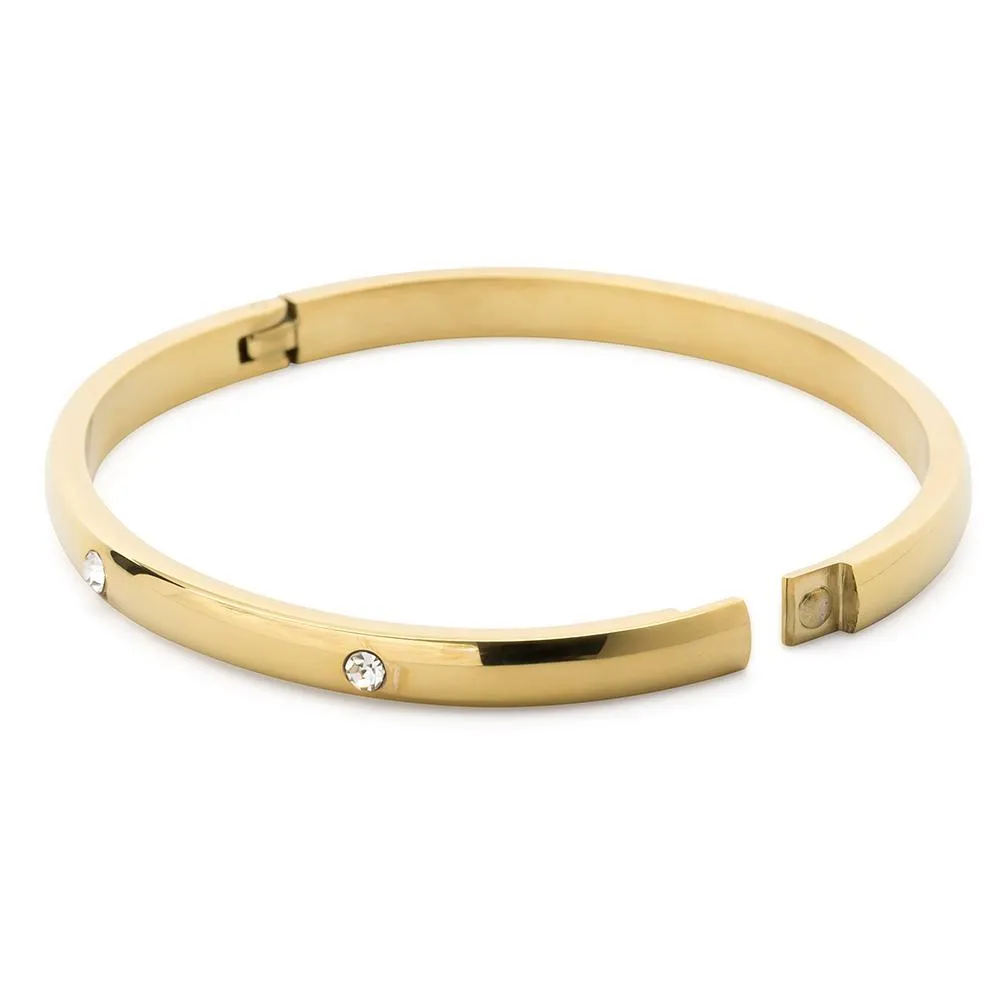 Stainless Steel Hinged Bangle Three CZ Gold Plated