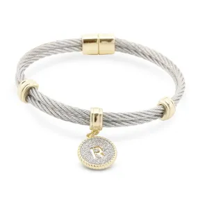 Stainless Steel Two Tone Wire Bangle CZ -R