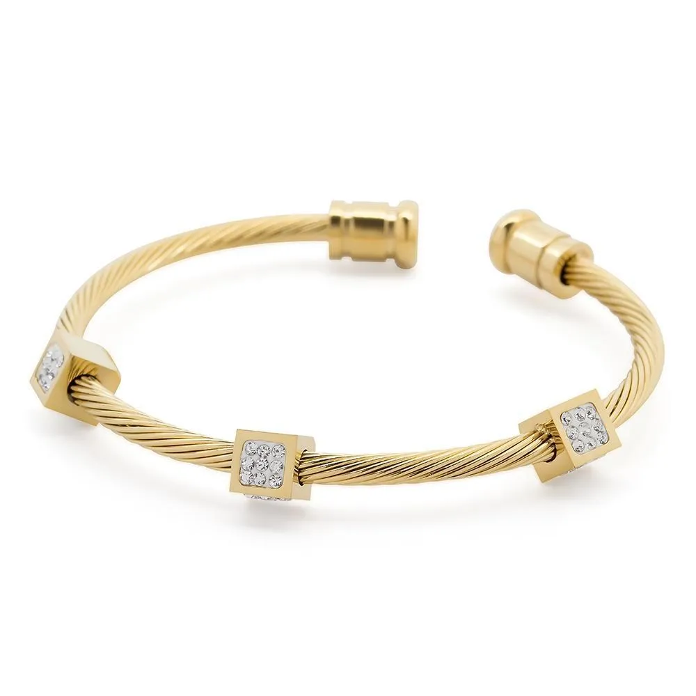 Stainless Steel Wire Open Bangle Square Gold Plated