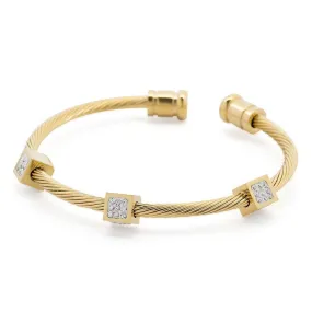 Stainless Steel Wire Open Bangle Square Gold Plated