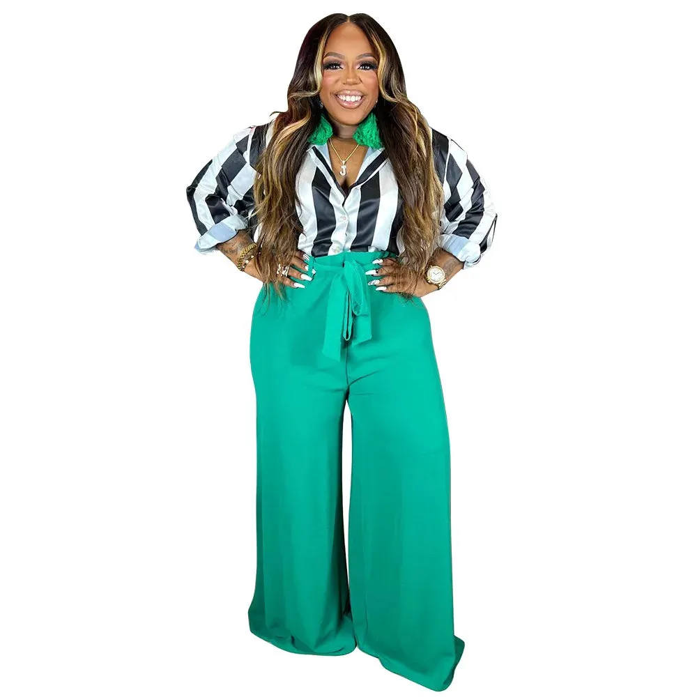 Stripe Casual Elegant Wide Leg Pants Set