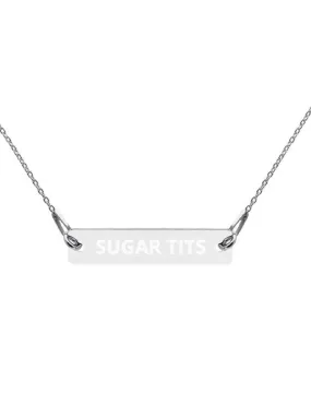 Sugar Tits Engraved Bar Chain Necklace