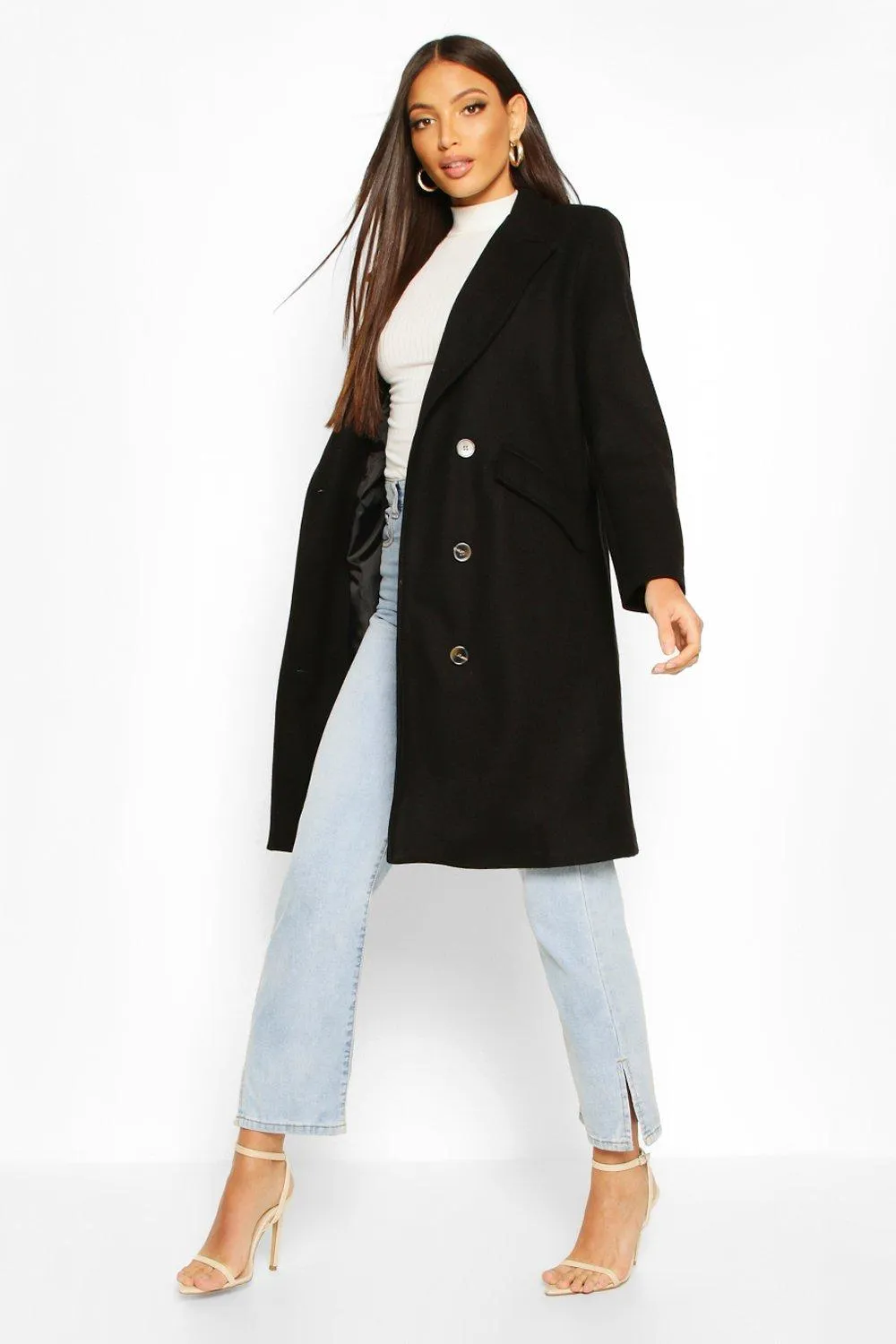 Tailored Double Breasted Wool Look Coat