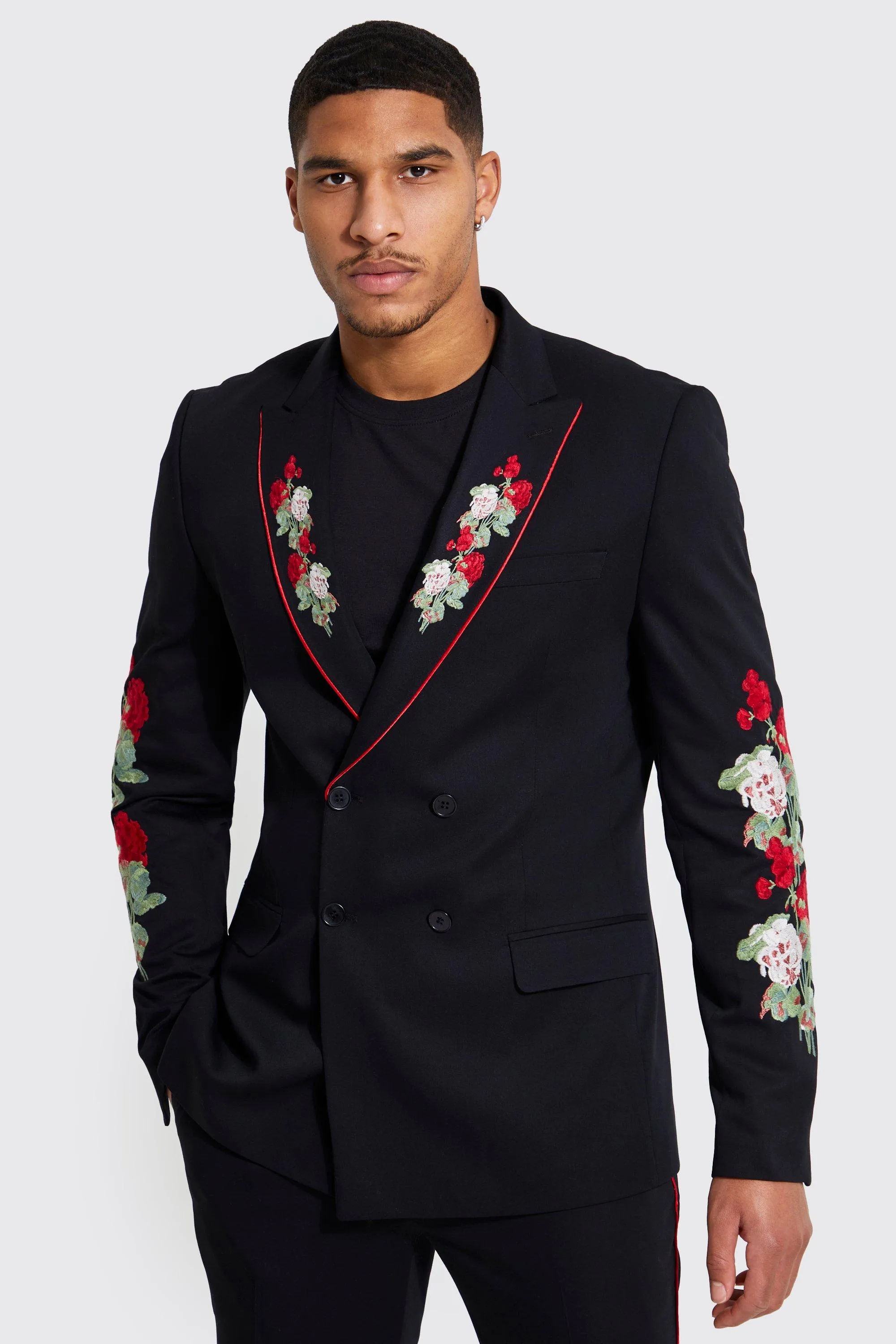 Tall Double Breasted Floral Suit Jacket