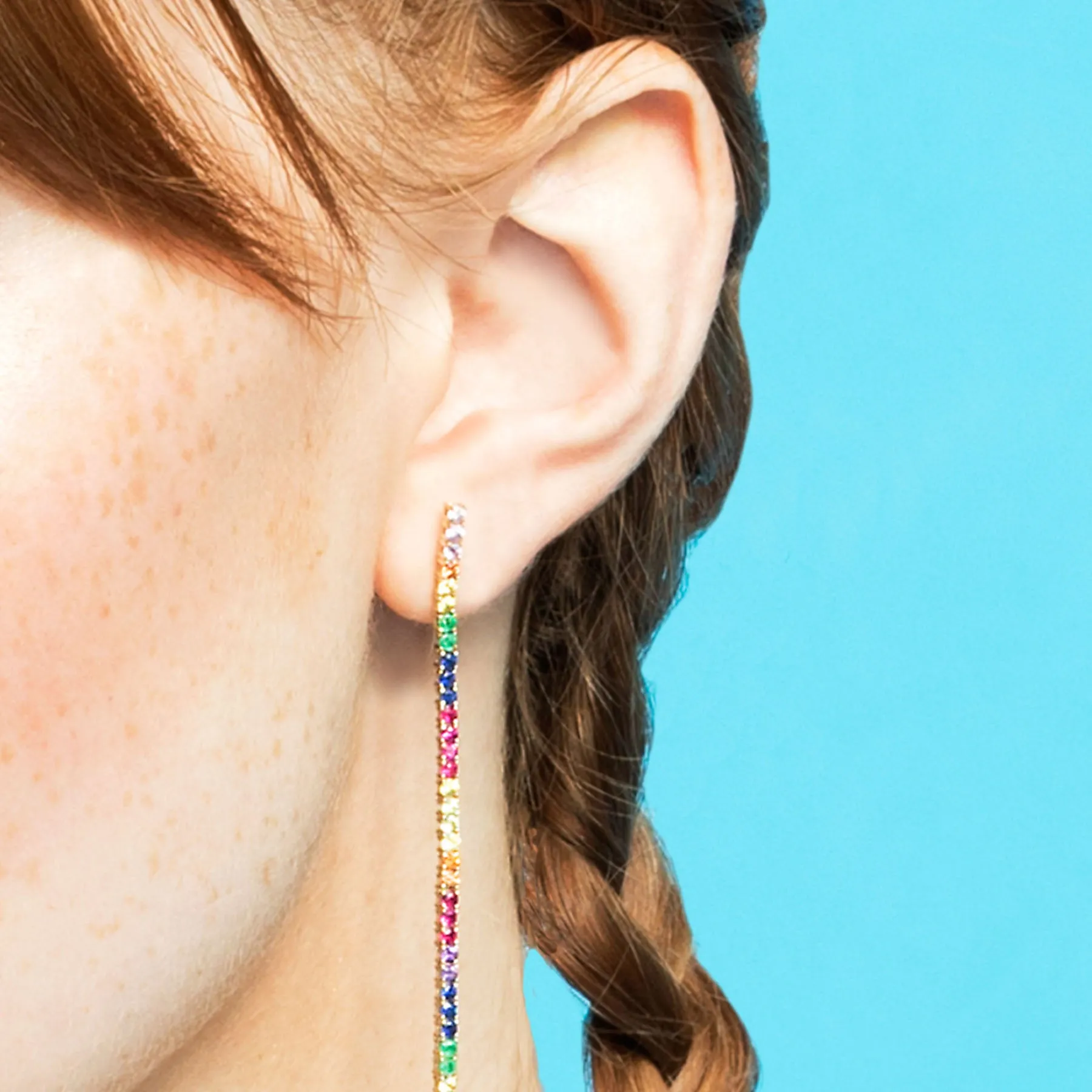 Tennis Earring - Rainbow / 14k Yellow Gold