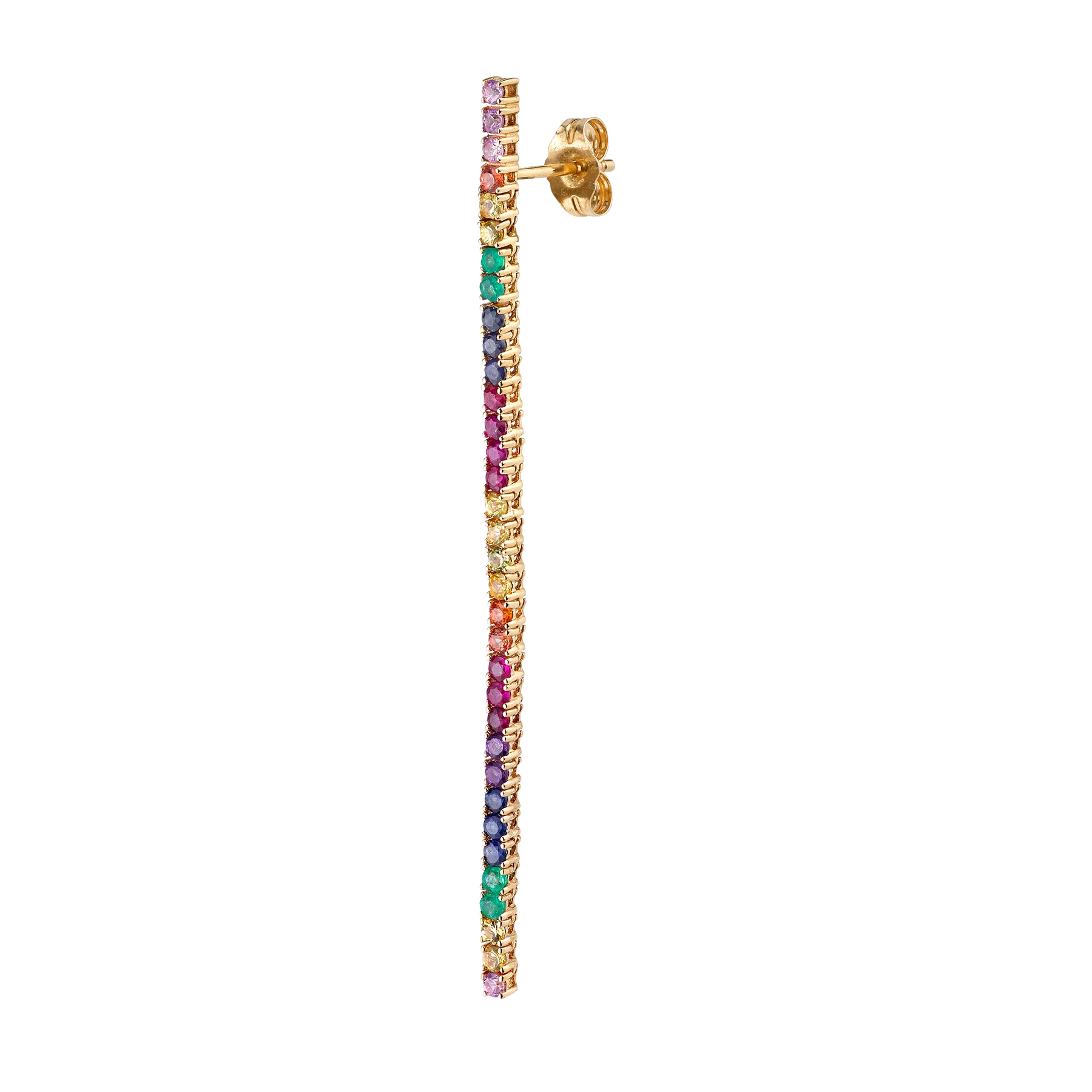 Tennis Earring - Rainbow / 14k Yellow Gold