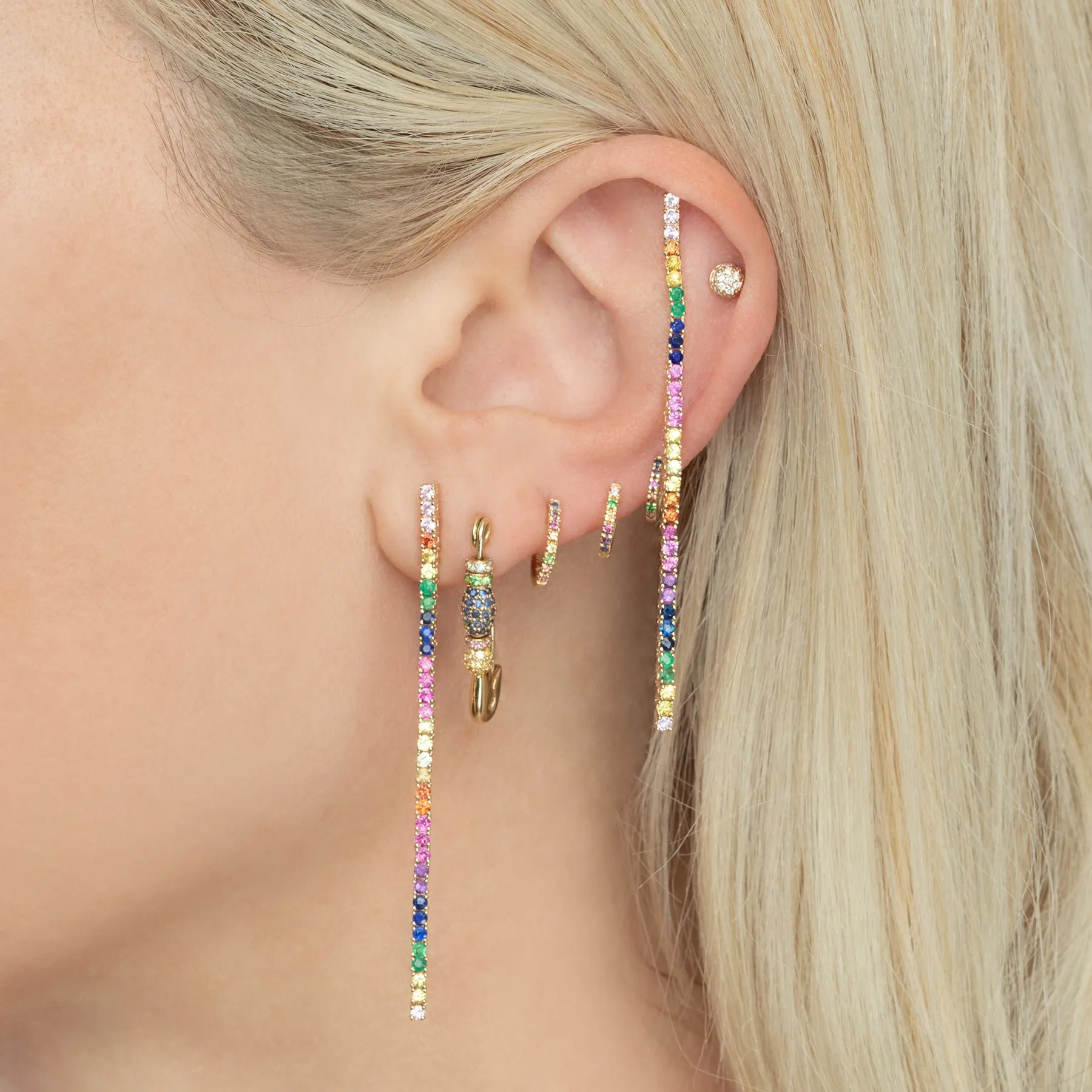 Tennis Earring - Rainbow / 14k Yellow Gold