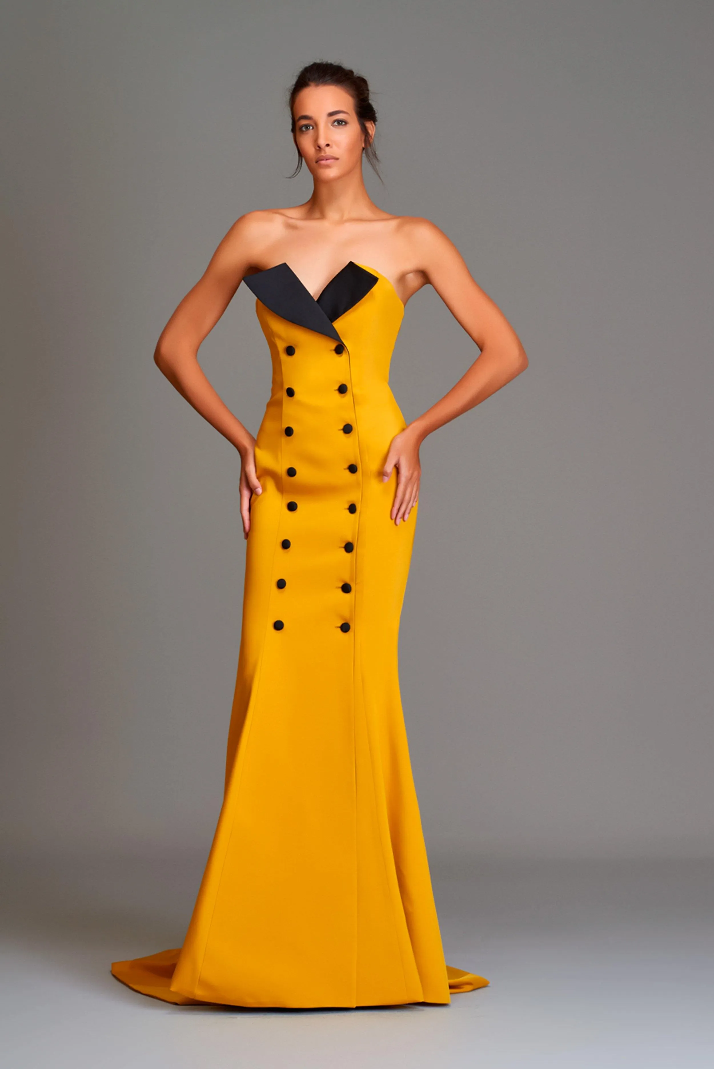 Two-Toned Double-Breasted Strapless Gown