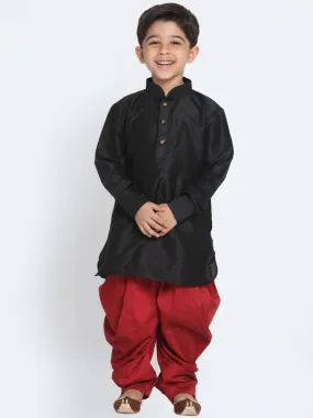 VASTRAMAY Boys' Black Cotton Silk Blend Kurta and Dhoti Pant Set