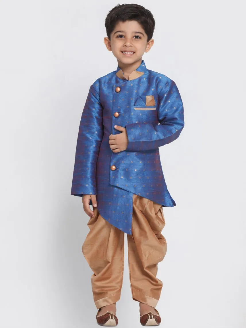 Vastramay Boys' Blue Cotton Silk Blend Kurta and Dhoti Set