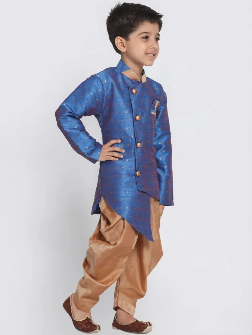 Vastramay Boys' Blue Cotton Silk Blend Kurta and Dhoti Set