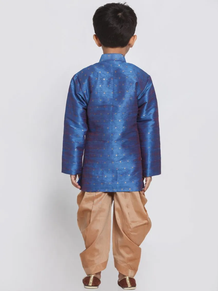 Vastramay Boys' Blue Cotton Silk Blend Kurta and Dhoti Set