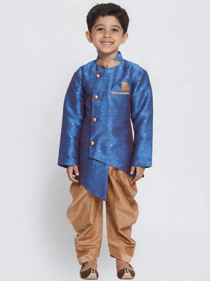 Vastramay Boys' Blue Cotton Silk Blend Kurta and Dhoti Set