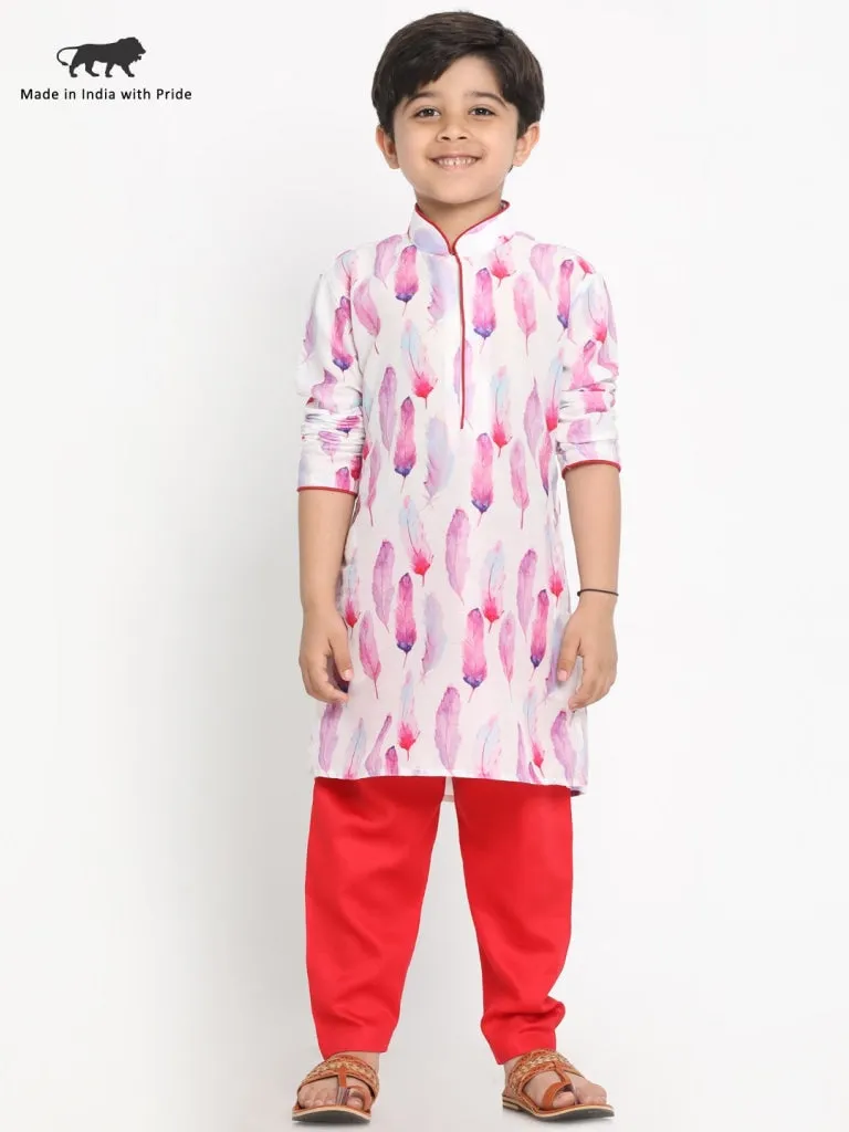 VASTRAMAY Boy's Cotton Silk Digital Printed Kurta and Pyjama Set