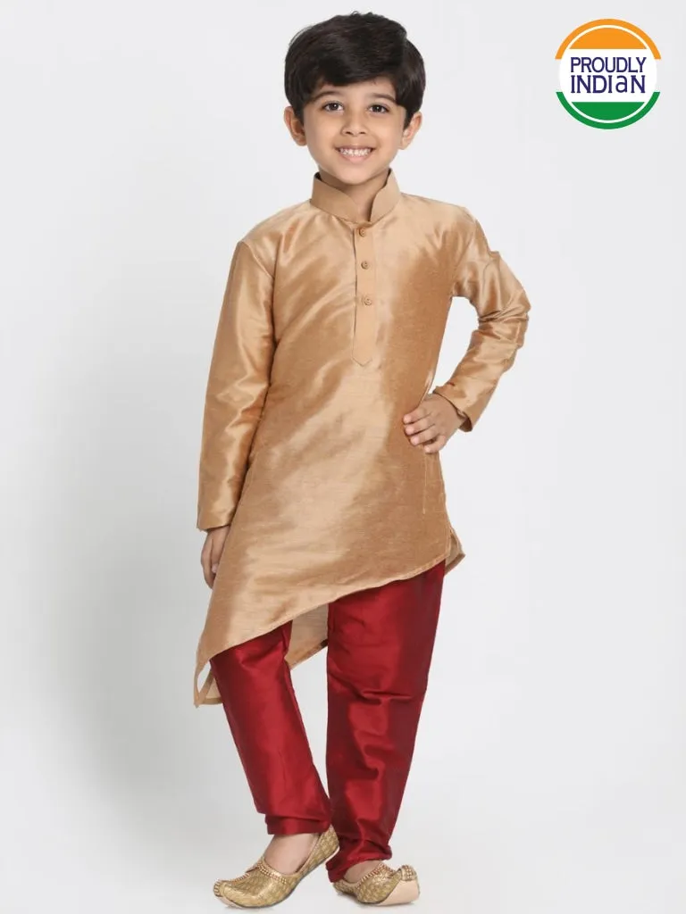 Vastramay Boys' Gold Cotton Silk Blend Kurta and Pyjama Set