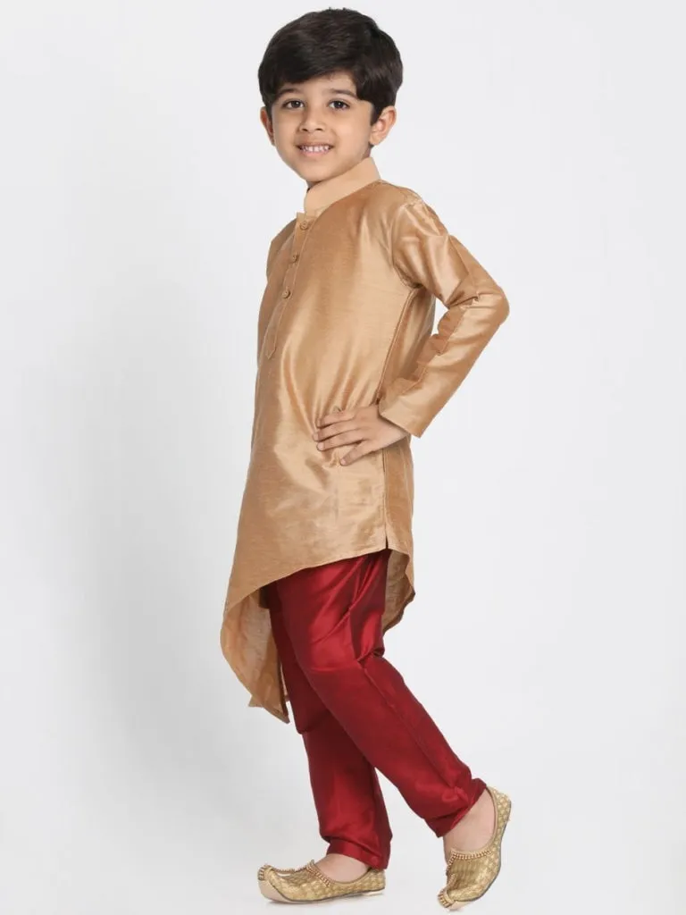 Vastramay Boys' Gold Cotton Silk Blend Kurta and Pyjama Set