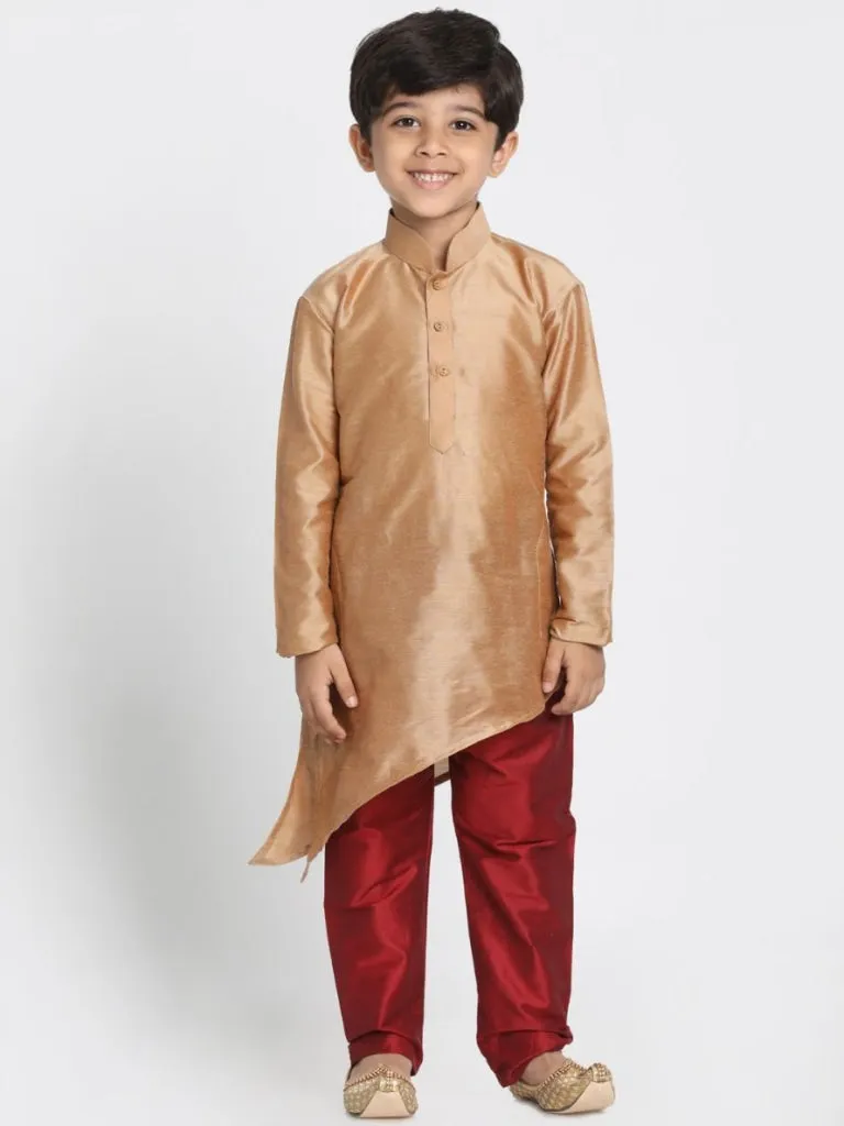 Vastramay Boys' Gold Cotton Silk Blend Kurta and Pyjama Set