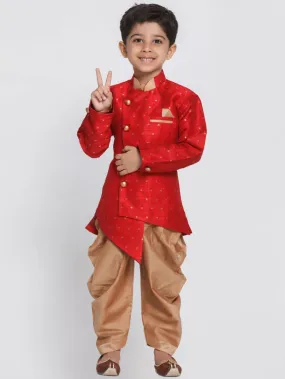 Vastramay Boys' Maroon Cotton Silk Blend Kurta and Dhoti Set