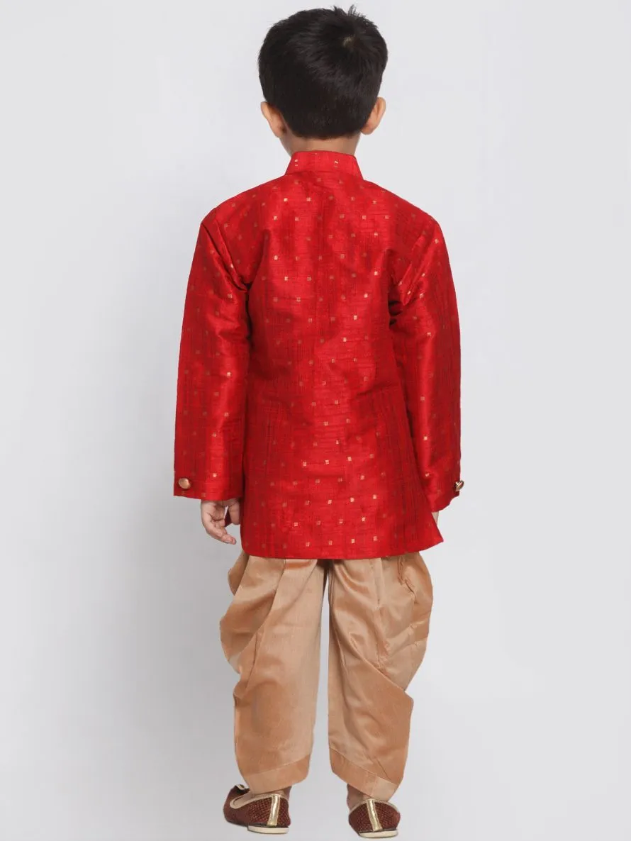 Vastramay Boys' Maroon Cotton Silk Blend Kurta and Dhoti Set