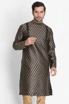 VASTRAMAY Men's Black Cotton Silk Blend Kurta