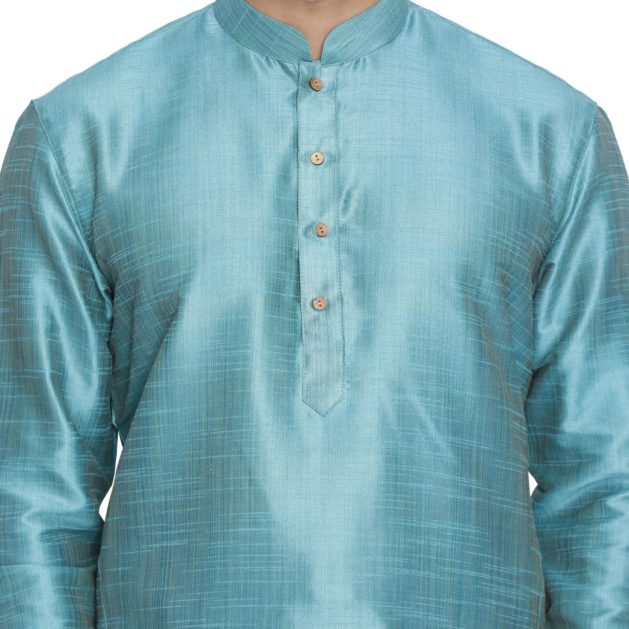 VASTRAMAY Men's Blue Cotton Silk Blend Kurta and Dhoti Pant Set