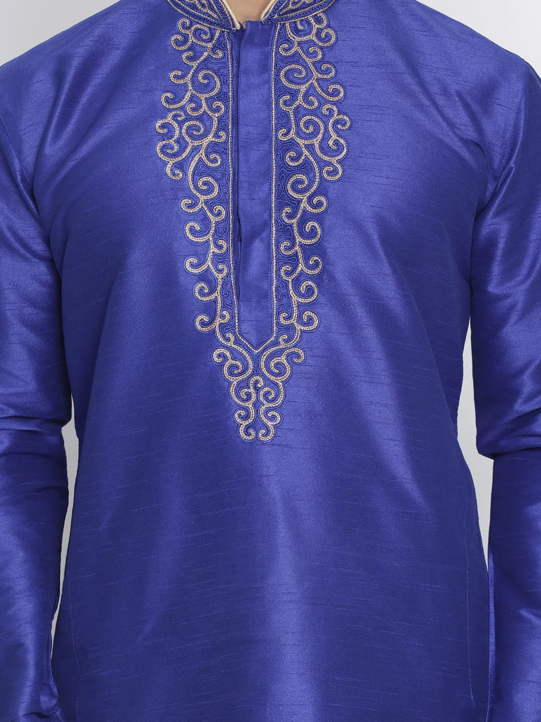 VASTRAMAY Men's Blue Cotton Silk Blend Kurta