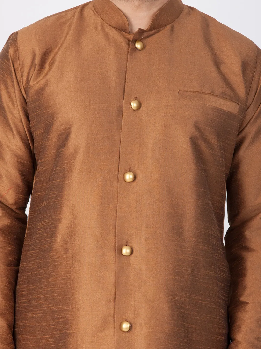 VASTRAMAY Men's Brown Cotton Silk Blend Sherwani Set