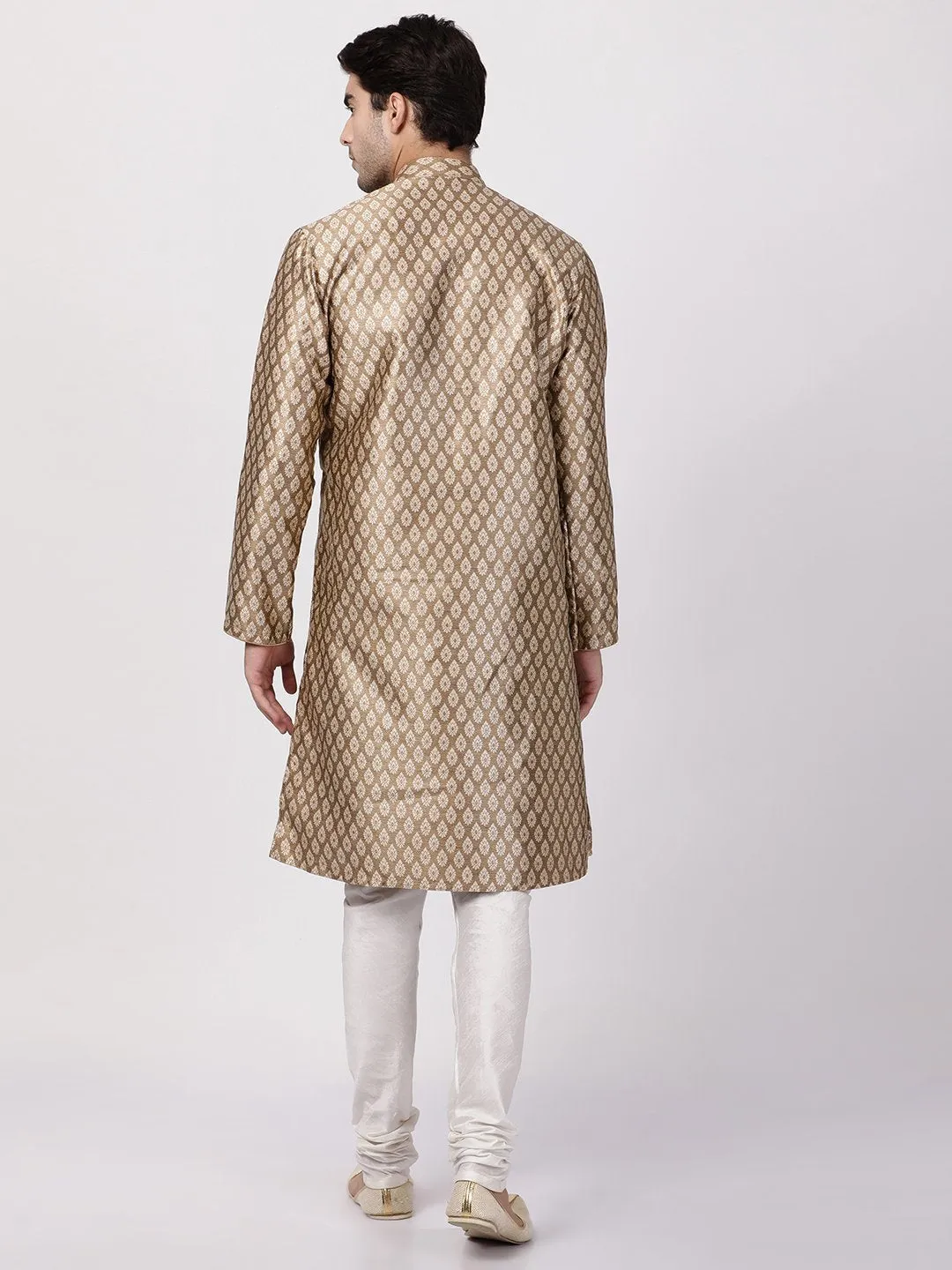 VASTRAMAY Men's Gold Cotton Silk Blend Kurta and Churidar Set