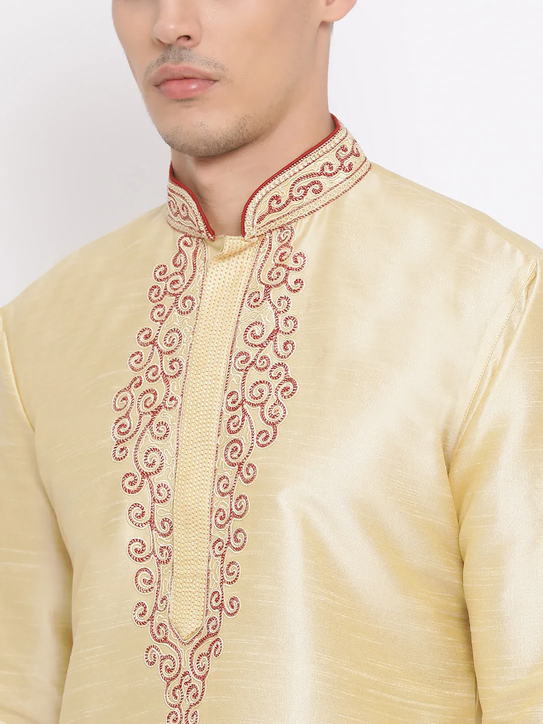 VASTRAMAY Men's Gold Cotton Silk Blend Kurta