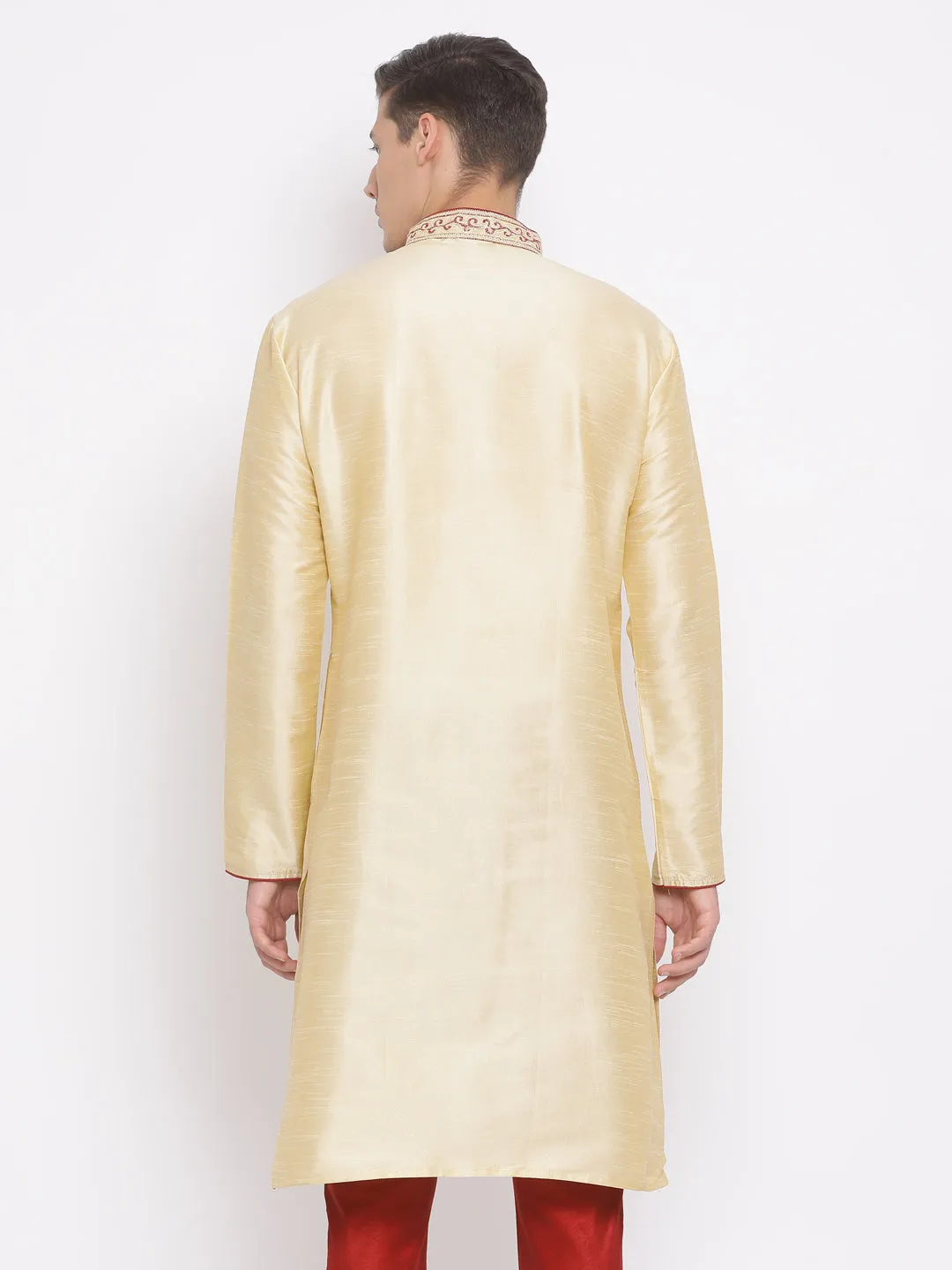 VASTRAMAY Men's Gold Cotton Silk Blend Kurta