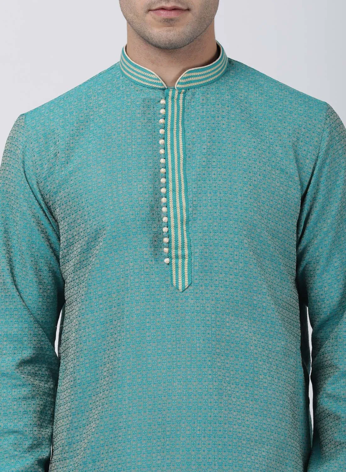 VASTRAMAY Men's Green Cotton Silk Blend Kurta and Pyjama Set