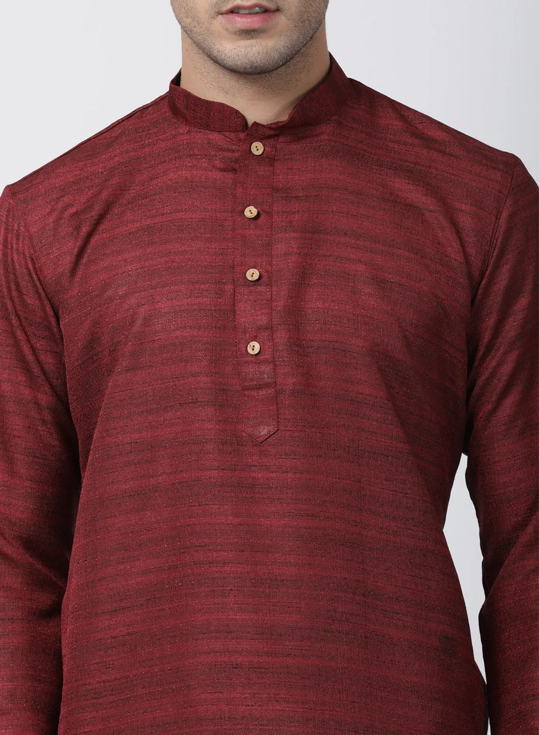 VASTRAMAY Men's Maroon Cotton Silk Blend Kurta and Pyjama Set