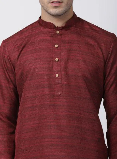 VASTRAMAY Men's Maroon Cotton Silk Blend Kurta