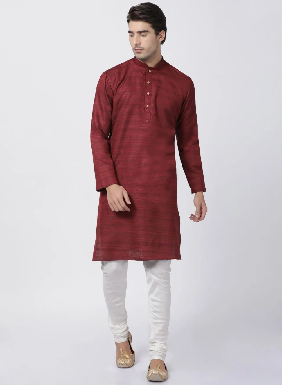 VASTRAMAY Men's Maroon Cotton Silk Blend Kurta