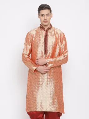 VASTRAMAY Men's Pink Cotton Silk Blend Kurta