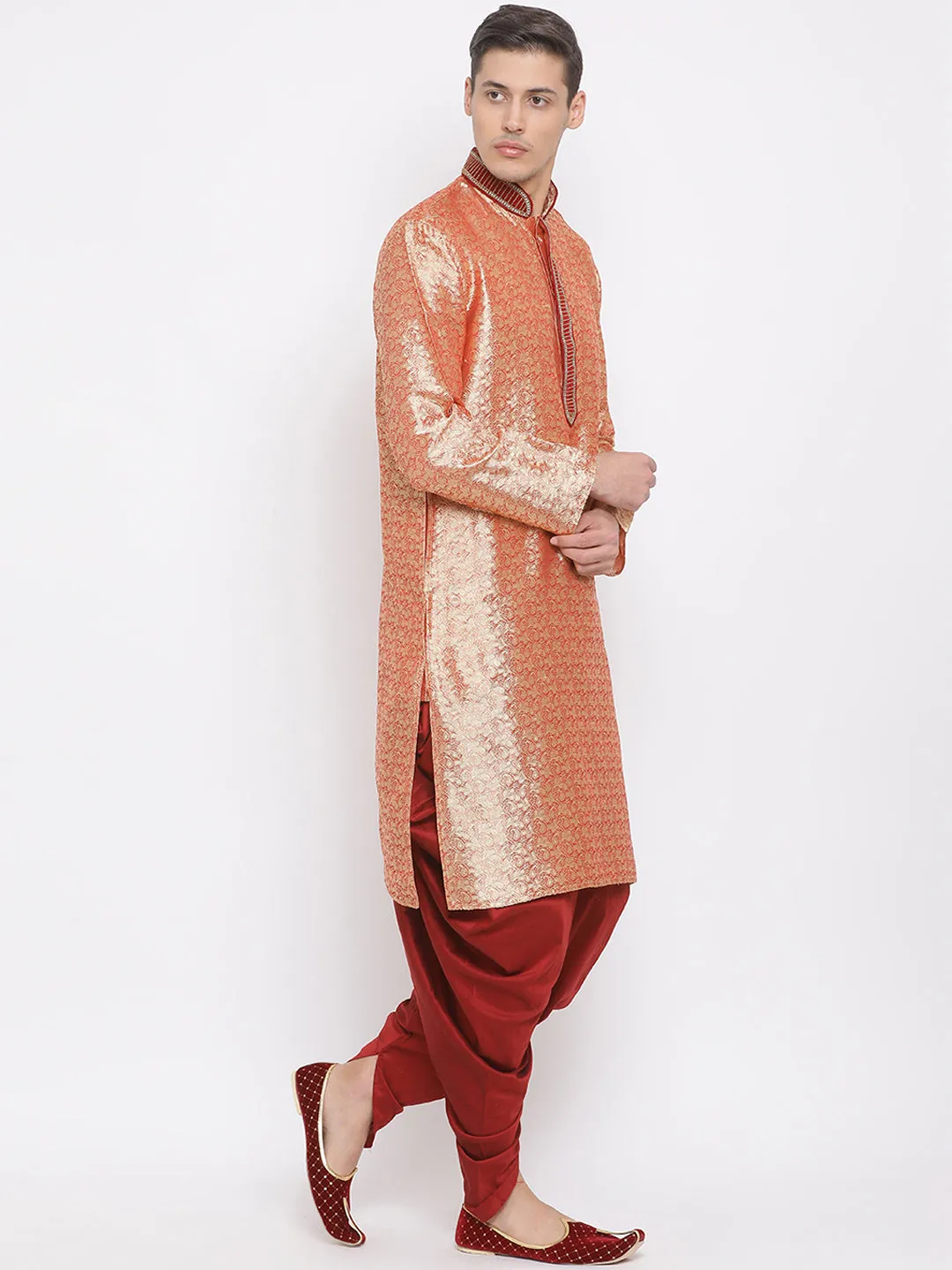 VASTRAMAY Men's Pink Cotton Silk Blend Kurta