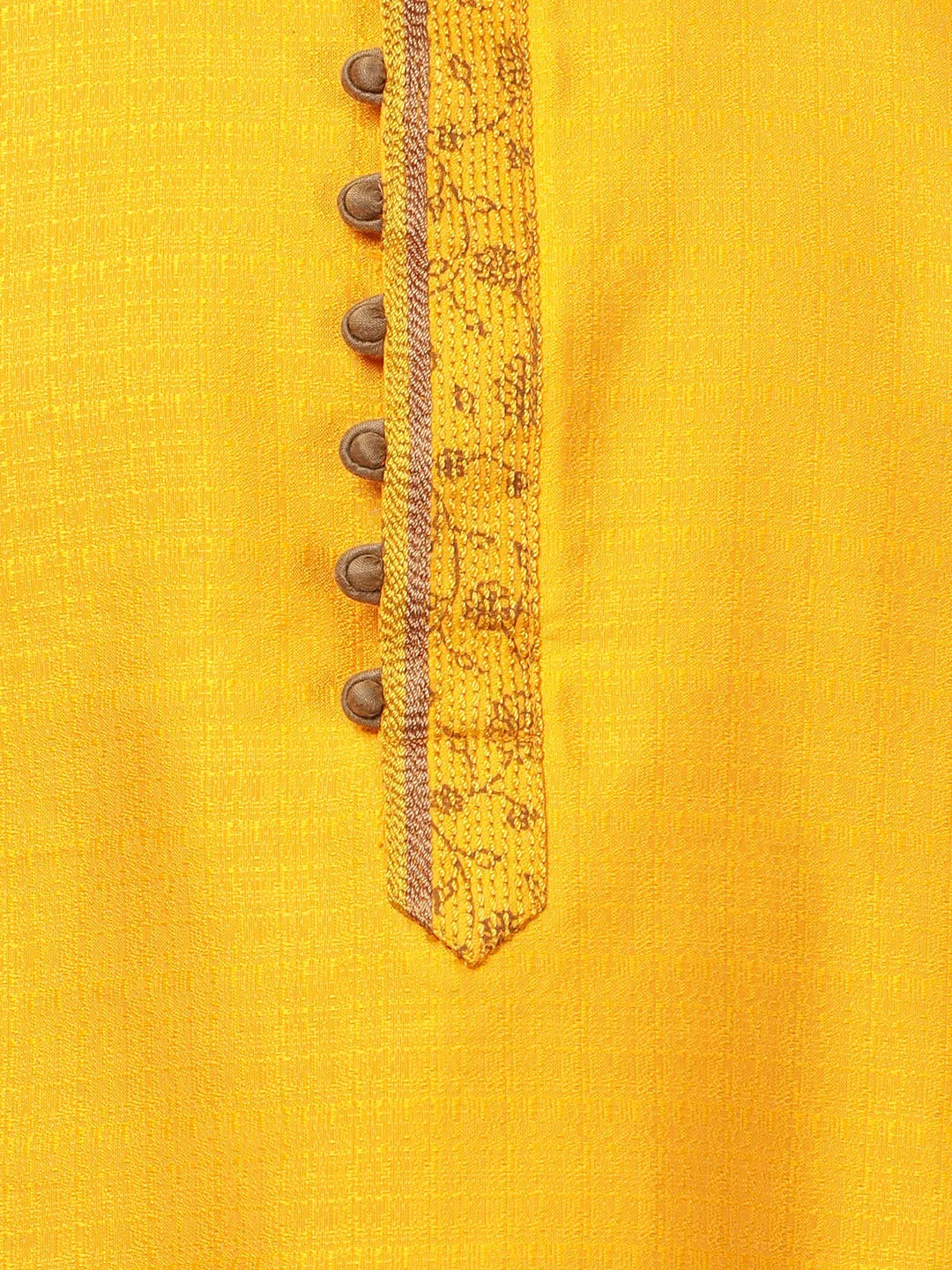 VASTRAMAY Men's Yellow Cotton Silk Blend Kurta and Churidar Set